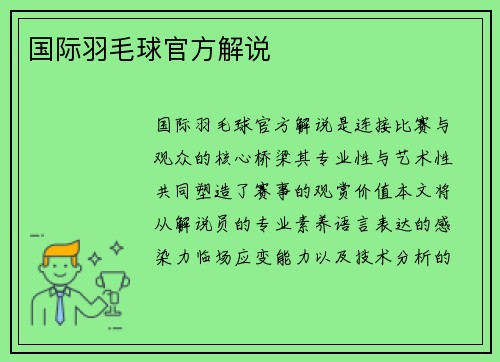 国际羽毛球官方解说